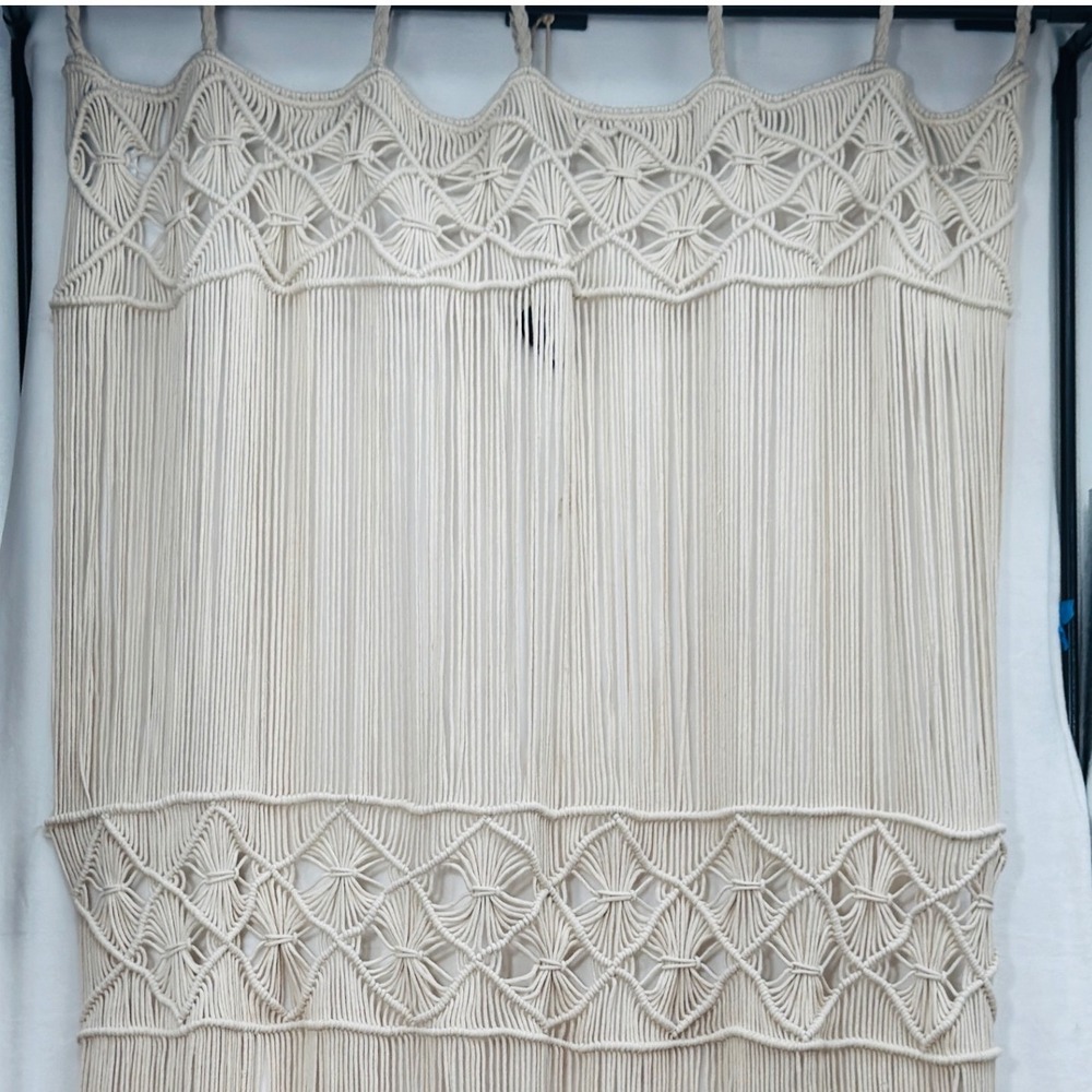 Pottery Barn Dorm Macrame SINGLE Curtain 44"X 96" Beige Cotton Woven Fringe Boho